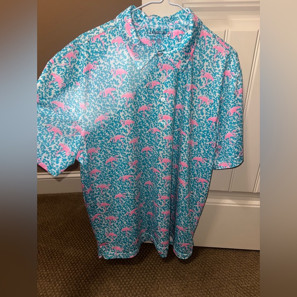 Chubbies Blue and Pink Polo Shirt Vibrant Design